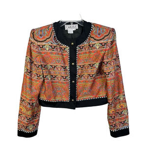 Carlisle Jacket Women 10 Black Earthtones Cotton Lightweight Designer Career